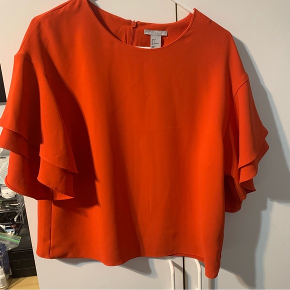 H&M Orange Blouse/ Top with Ruffle Sleeves. Size 4. Like New! Great Condition! - Picture 9 of 9